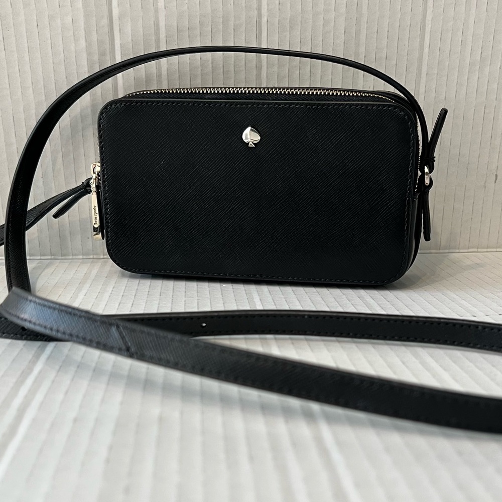 Kate Spade New York Mila Double Zip Leather Crossbody Bag, Black Mini Camera